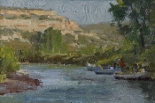 'Loading the Rafts' 6x9 Oil on Linen