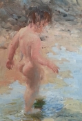'Warm Puddles (Daughter Madison, age 3)' 12x8 Oil on Linen