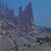 'Gibbous Moon Over Fisher Towers' 12x12 Oil on Linen