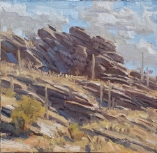 'Saguaro Rock Garden' 12x12 Oil on Linen