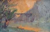 'Sunset Behind The Black Bridge' 8x12 Oil on Linen