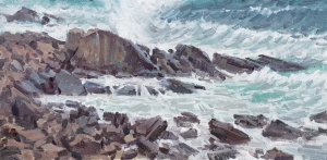 'Bass Rocks Surf' 12x24 Oil On Linen