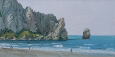 'Morro Rock Surfers' 6x12 Oil on Linen