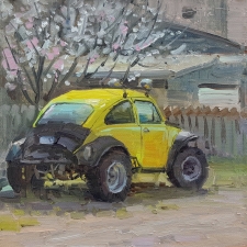 'Spring Bumble Bees' 8x8 Oil on Linen