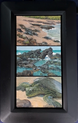 'Ho Okipa Turtles' 12x6 or 3 4x6s Oil on Linen