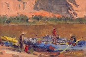 \'Loading the Rafts\' 8x12 Oil on Linen
