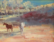 'Two Horse Sunset' 8x10 Oil on Linen