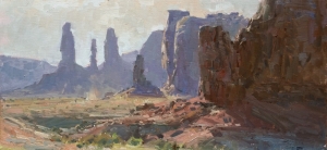 'A Dusty Drive (Through Monument Valley) 12x24 Oil on Linen
