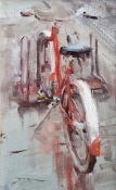 'Red Bicycle on a Rainy Day' Oil on Linen