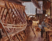 'The Boat Builders' 10x12 Oil on Linen